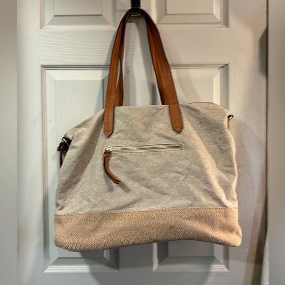 Anthropologie Vacay Tan Linen Shoulder Tote Bag Beach Vacation Bag - Picture 8 of 15